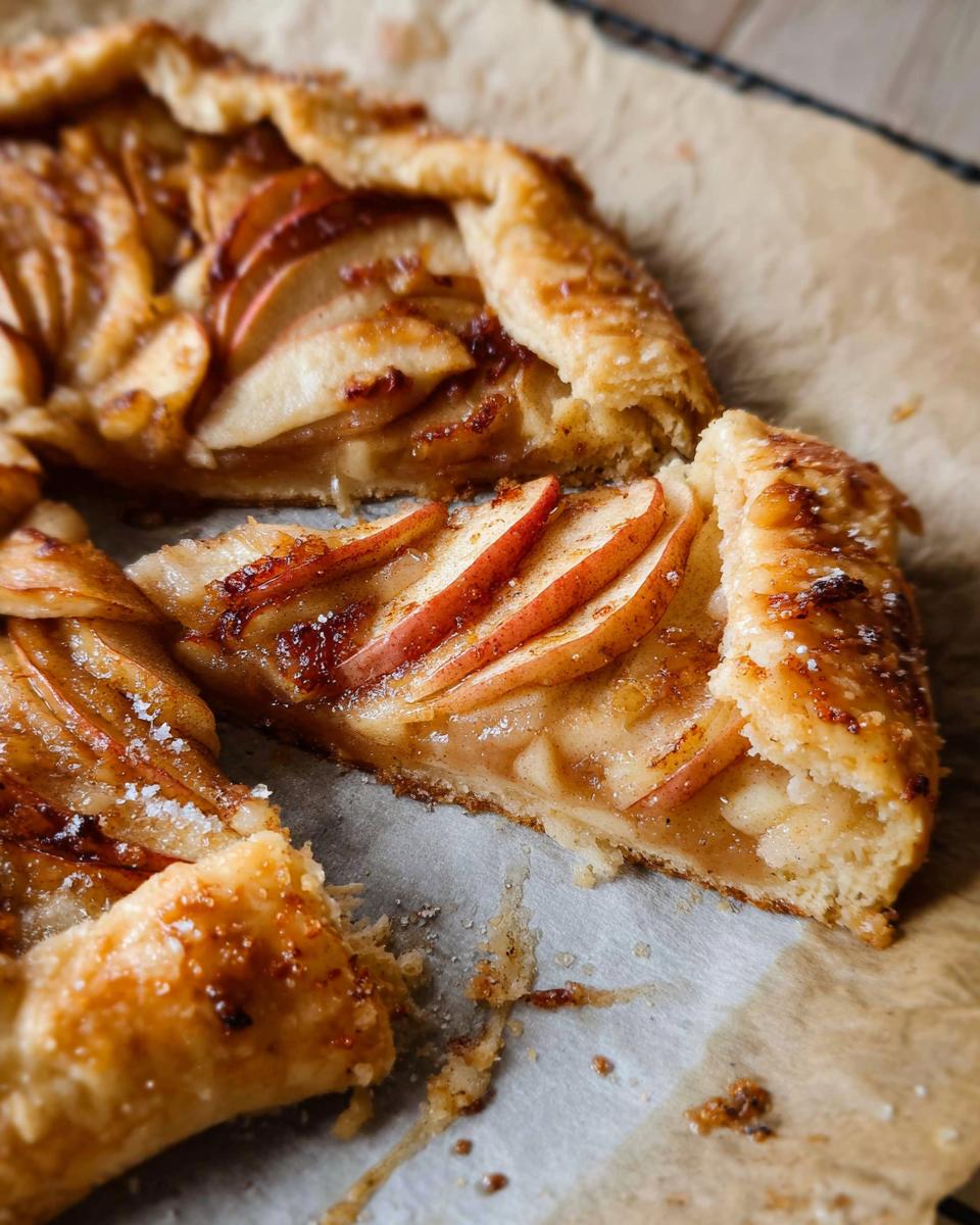 A slice of apple galette, showcasing thinly sliced apples and a flaky crust, a perfect example of traditional desserts with modern twists.