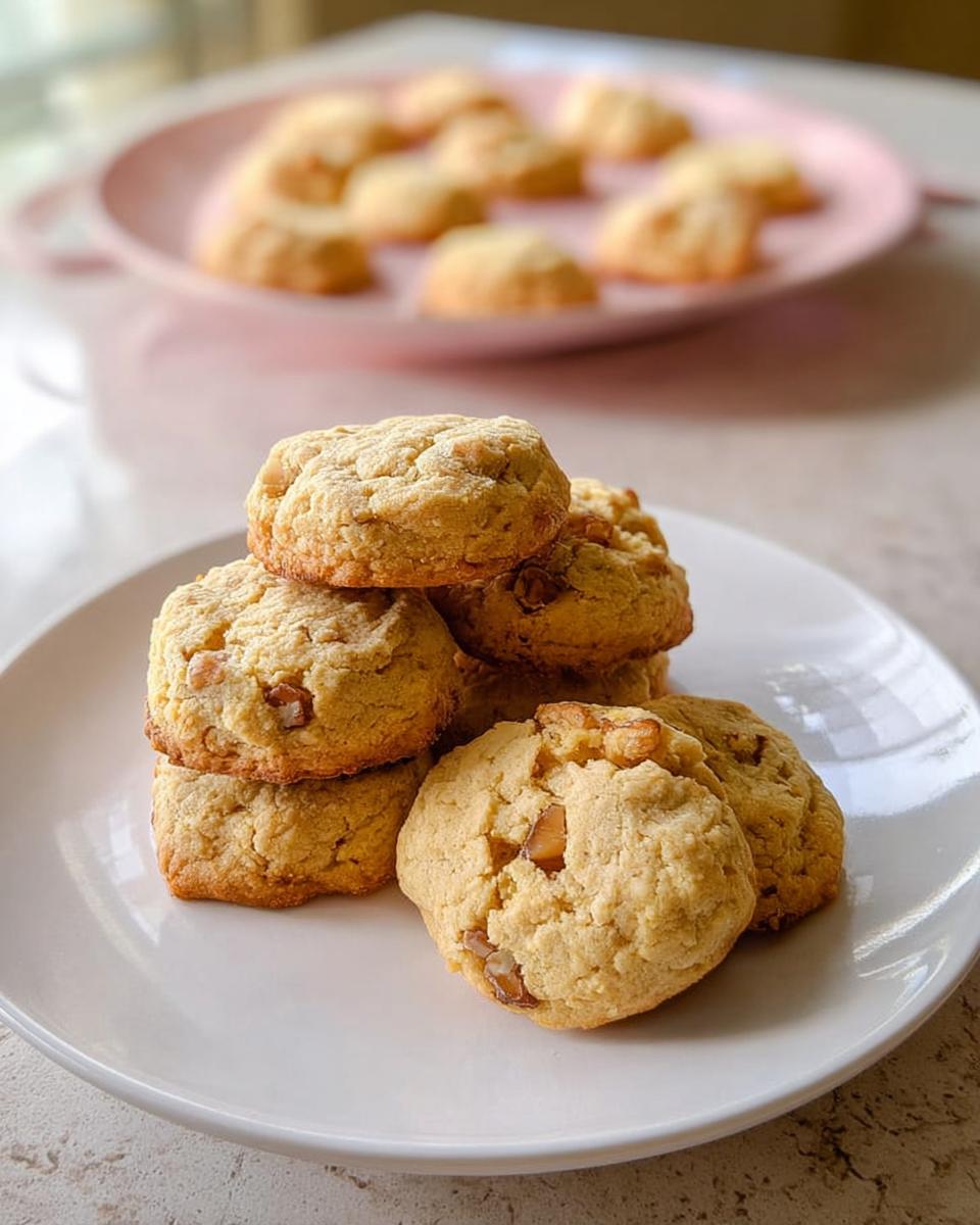 Stack of freshly baked walnut cookies on a white plate, part of homemade dessert recipes.