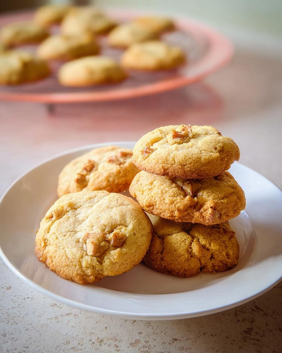 Stack of freshly baked walnut cookies on a white plate, part of homemade dessert recipes.