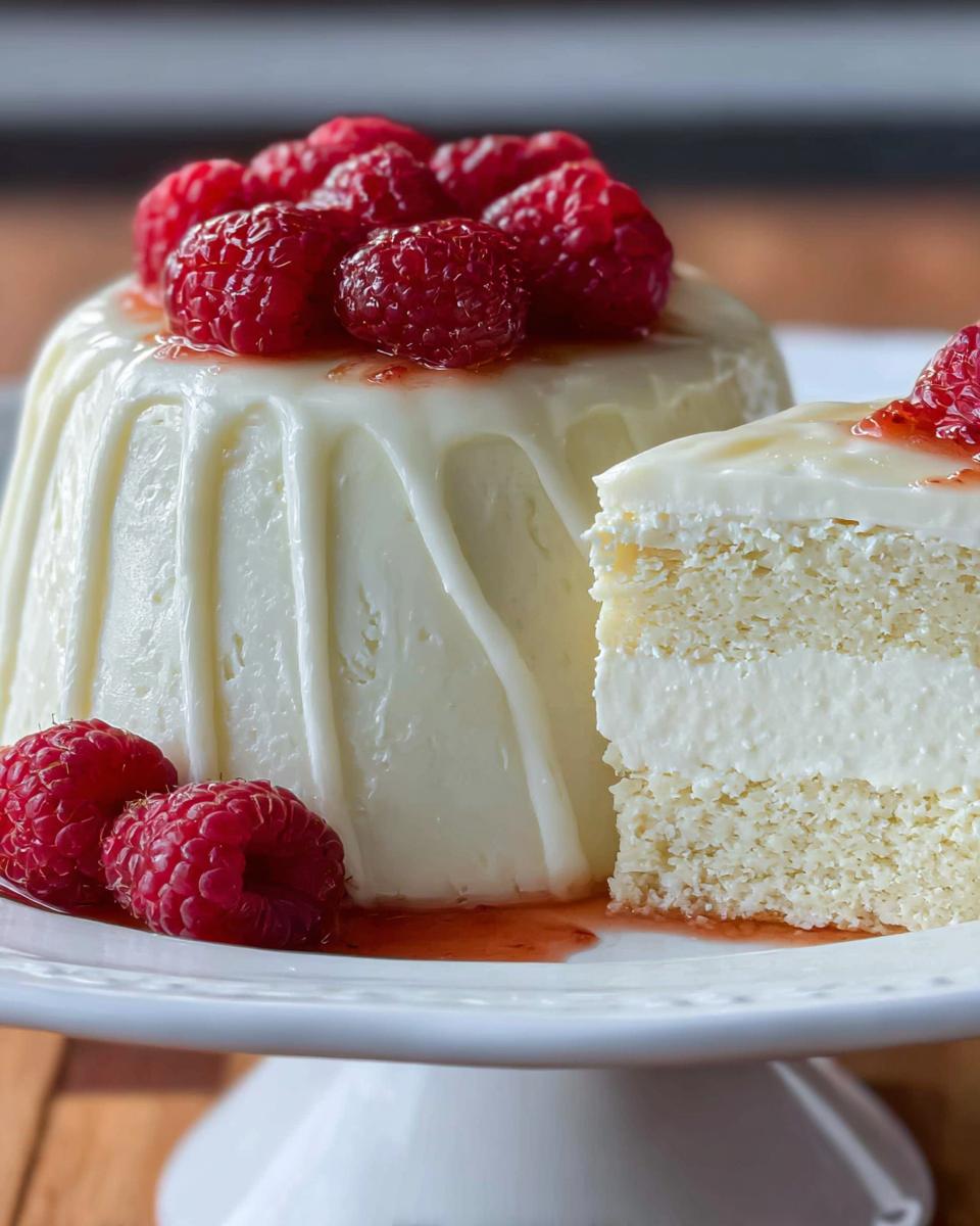 A slice of vanilla cake with creamy frosting and raspberries, next to a whole raspberry dessert. Learn how to make dessert recipes like a pro.