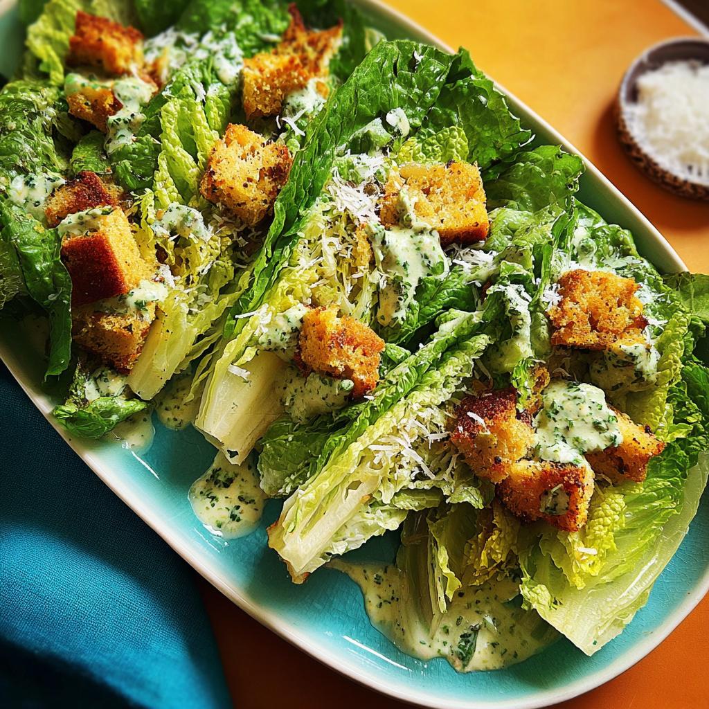 A vibrant and fresh Thanksgiving salad featuring crisp romaine lettuce, golden croutons, and creamy dressing, perfect for busy hosts.